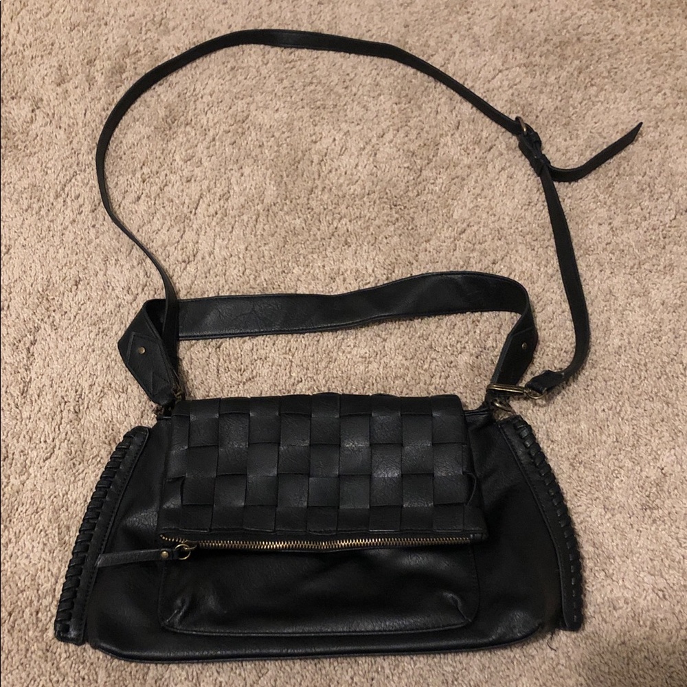 Women’s Woven Faux Leather Black Crossbody Purse
